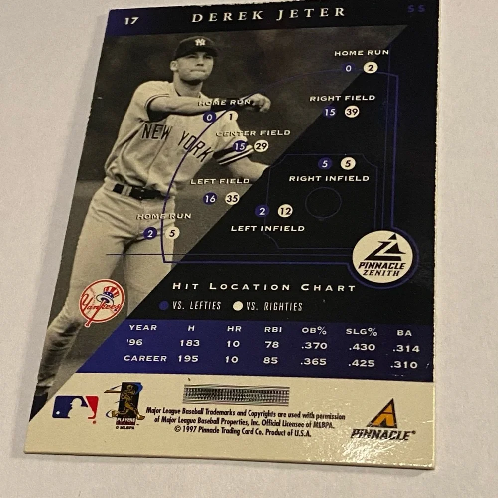 Derek Jeter 1997 Pinnacle Zenth Baseball Card Vintage Collectible